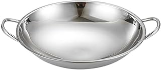 Cabilock Stainless Steel Wok Pot Double Handles Round Bottom Hot Pot for Home Kitchen Lightweight Non-stick Cooking Pan for Seafood and Stir-fry High Temperature Resistant