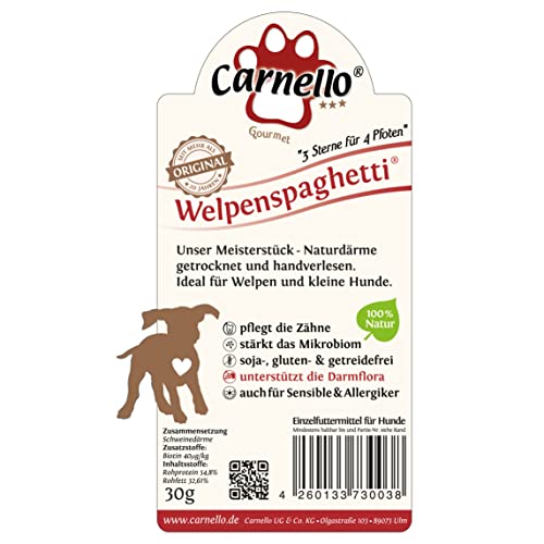 Carnello Hundeleckerli kleine Hunde – Welpenspaghetti – Welpen Leckerlies, Leckereien für Hunde, Hundesnack – Hundeleckerli Getreidefrei - Leckerlibeutel klein (1 x 30g)