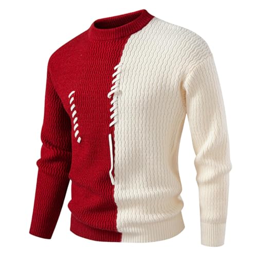 Men's Casual Loose Color Block Round Neck Pullover Base Sweater