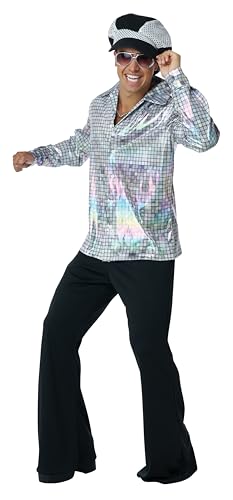 Chemise et chapeau disco homme argent California Costumes pour déguisement