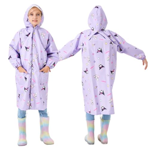 WANHONGYUE My Melody Kuromi regnrock liten dam regnjacka återanvändbar regnponcho flickor tecknad vattentäta regnkläder ytterkläder, Lila, 4XL