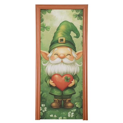 FLildon Green Gnome St Patrick's Day Door Cover Decoration, Party Accessory Porch Decor for Festive Ornament Room Door Covers 35 x 79 Inch