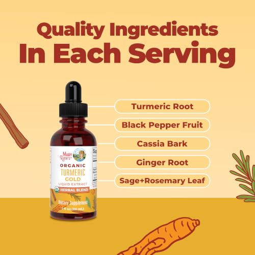 MARYRUTH'S USDA Organic Turmeric Gold Herbal Liquid Drops, Unflavored, 1 oz