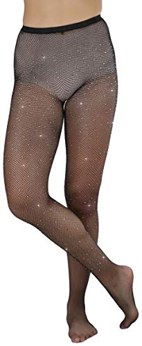 Image of ToBeInStyle Women's Fine Fishnet Pattern Pantyhose w /Back Seam & Rhinestones
