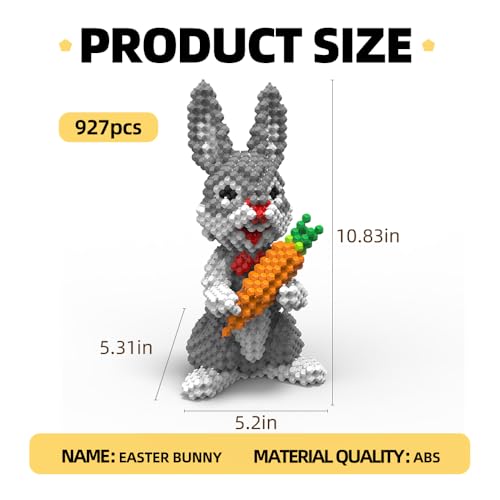 KADELE Easter Bunny Building Animal Sets, Extremely Challenging STEM Building Blocks Decor for Adults Kids, Micro 3D Educational Toys for Boys Girls Ages 8 and Up (927 Pieces) - Image 2