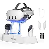 NexiGo Enhanced Charging Dock avec Lumière LED [on/Off] pour Oculus Quest 3, [Support Elite Strap avec Batterie], Support d'Affichage de Casque et Support de Manette, Batteries Rechargeables, Blanc