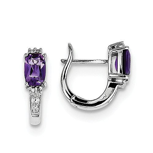 .925 Sterling Silver Genuine Diamond And Amethyst Hinged Hoop Earrings (0.02 CTTW, I-J Color, I2 Clarity) .925 Sterling Silver Genuine Diamond And Amethyst Hinged Hoop Earrings (0.02 CTTW, I-J Color, I2 Clarity)