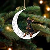 Cute Toy Manchester Terrier Dog Sitting On The Moon Christmas Hanging Ornament, Toy Manchester Terrier Dog On The Crescent Moon Ornament for Tree Decoration, 2-Sided Ornament for Christmas Tree