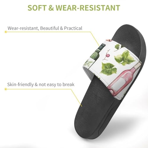 Wine Bottles Green Leaf Men's Bathroom Slippers Shower Indoor Home Beach Outdoor Shoes for Women3