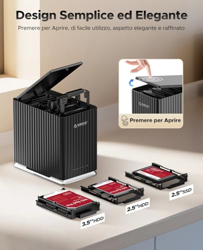 USB 3.1 Type-C Docking Station per Hard Disk, 5 Bay Custodia con Adattatore 12V/10A, Capacità Max. 110 To per Gestione Dati Personali- 9758C3 - Hub USB - Immagine 1
