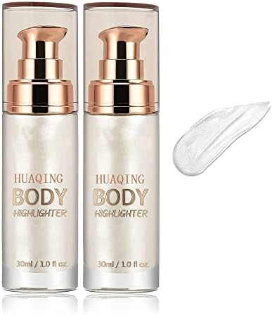 2 Pack Body Luminizer, High Gloss Waterproof Body Luminizer Glitter Face Shimmer Moisturizer Lotion Tan Cream Foundation Makeup Bronzer (106 Moonlight White)