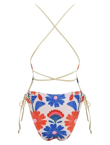 Image of ZAFUL Women Plunging One Piece Swimsuit Backless Cross Tie High Cut Thong One-Piece Bathing Suit