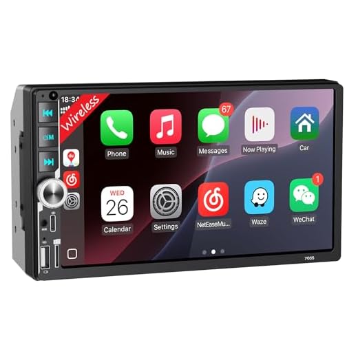 7'' Double Din Car Stereo with Upgraded Wireless Apple Carplay & Android Auto, 240W Powerful Sound, Bluetooth Handsfree, RDS/FM/AM Reiceiver, USB Type-C Charge/AUX/TF Full Ports, Touchscreen Radio