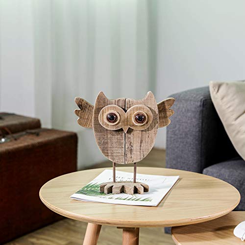 Byher 10 Inch Vintage Crafted Art Owl Statue (Wood) Animal Figurines For Home Decor, Living Room Bedroom Office Decoration (Owl Statue - A) #TOP2