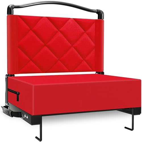 Kaganoon Stadium Seats with Back Support Cushion, Folding Stadium Seats for Bleachers Hold up 400lbs, Wide Bleacher Seat with Shoulder Strap & Handle Comfort for Sports Events (red, 1pcs)