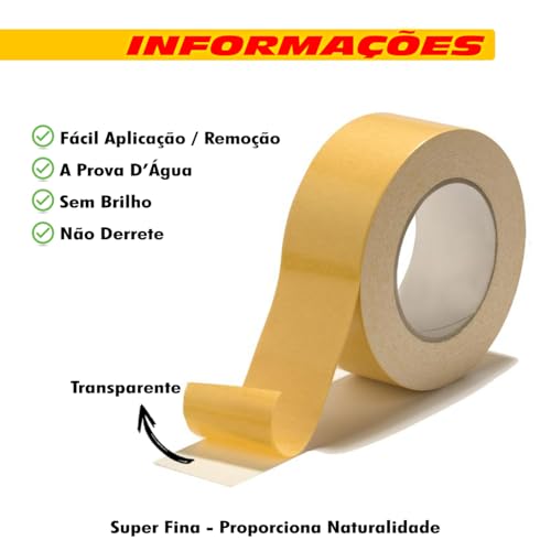 Fita Gold 2,5cm x 5mts Protese Capilar Dupla Face Peruca Transparente Adesiva Prova Dagua Amarela Nã