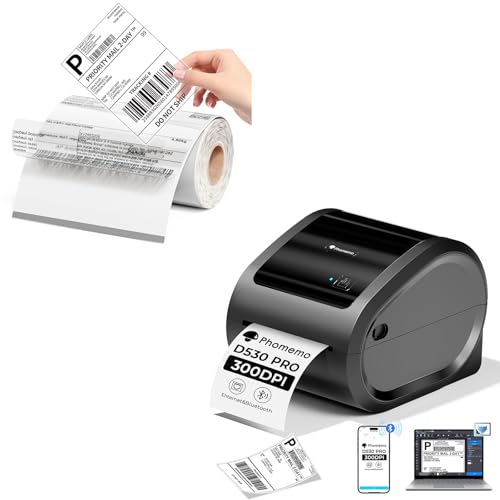 Image of Phomemo Ethernet Shipping Label Printer & Packs of 100pcs 4x6 Clear Labels