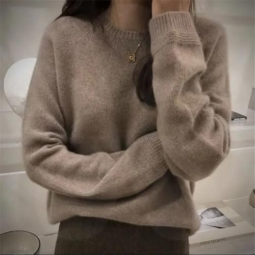 Women Crewneck Cashmere Sweater Winter Loose Long Sleeve Knitted Pullover Jumper3