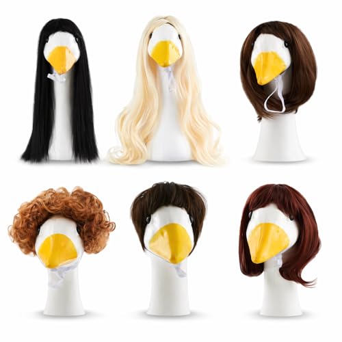 6 Pack Goose Wigs for 23 Inch Lawn Goose Statue Stylish Hair Accessories with Adjustable Straps Funny Cosplay Decor for Outdoor Yard Porch Goose Holiday Decoration