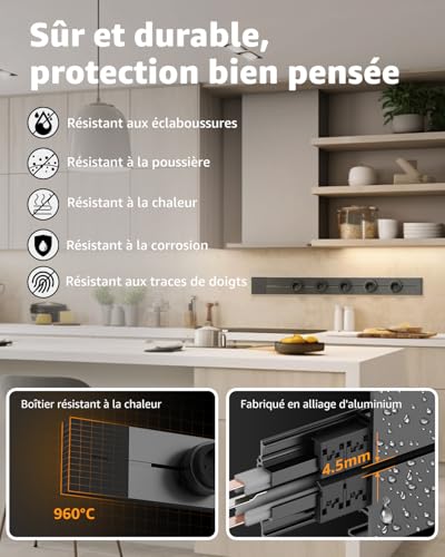 GONEO Rail de Prises modulable Mural 75 cm, multiprise électrique avec 5 adaptateurs et interrupteurs, 16A 3680W, 2P+T, Extensible jusqu'à 8 Prises, idéal pour Cuisine, Salon, Lieu de Travail – vue 2