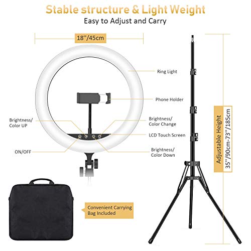 Anel de luz 45 cm com suporte de tripé, 55W 5700K luz de anel LED selfie regulável com suporte de tr