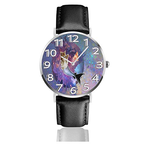 Space Cat con orologio in Pelle a Coda di pesce Orologi da polso Alla Moda Unisex Orologio al quarzo Resistente ai graffi