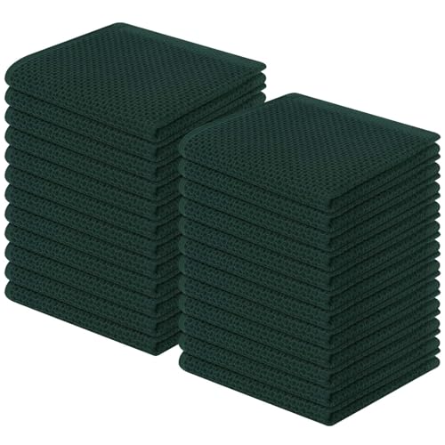 Image of Homaxy 100% Cotton Waffle Weave Kitchen Dish Cloths, Ultra Soft Absorbent Quick Drying Dish Towels, 12 x 12 Inches, 24-Pack, Blackish Green