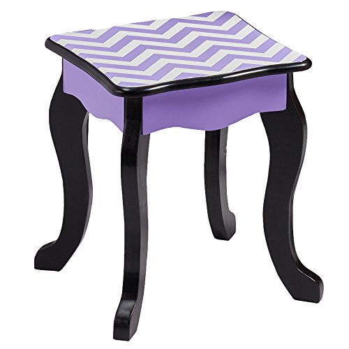 Teamson Kids - Fashion Prints Vanity Wooden Table & Stool Set With Mirror - Chevron (Purple / Black) #TOP4