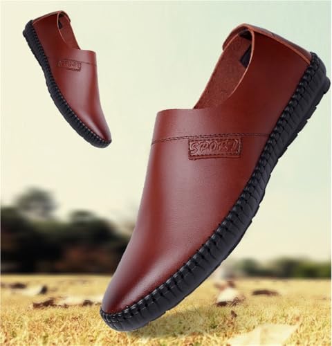 Mens Loafers Shoe Genuine Leather Round Toe Soft Breathable Slip Resistant Flat Heel Comfortable Classic Fashion Slip-ons2