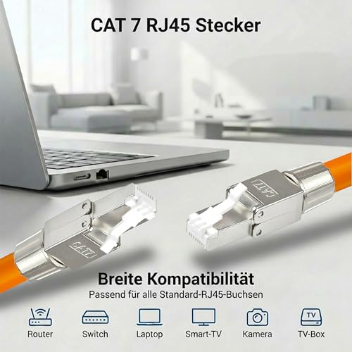 4x RJ45 Stecker CAT 7, Netzwerkstecker werkzeuglos LAN 10 GBit/s 600 MHz geschirmt PoE für CAT8 CAT7A CAT7 CAT6A Verlegekabel Netzwerkkabel Installationskabel AWG 22-24 Kabel vergoldete Kontakte