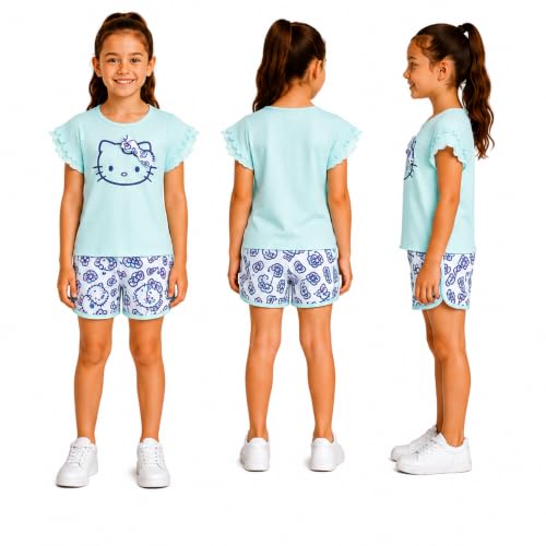 Image of Hello Kitty Girls Short Set - 2 Piece Short Sleeve Graphic Tee and Shorts Clothing Outfits (Sizes: 2T-12)