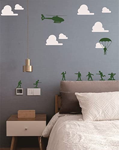 Men Army Soldiers Helicopter Wall Stickers Boys Kids Room Home Decor