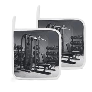 Gym Equipment Pot Holders Set 2pcs Heat Resistant Hot Pads with Hanging Loop Square Machine Washable Oven Mitts Sets Multipurpose Coaster for Kitchen Baking Barbecue