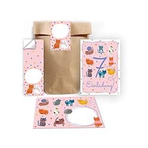 Lot de 12 cartons d’invitation pour 7e anniversaire d’enfant – 7e anniversaire d’enfant – Avec 12 enveloppes – 12…