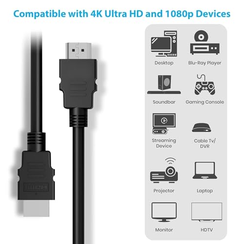 Image of 4K HDMI Cable with High-Speed Data Transfer, Reliable Audio Video Sync Cord Compatible with Smart TV, Monitor, Laptop, PS, Xbox & Projector