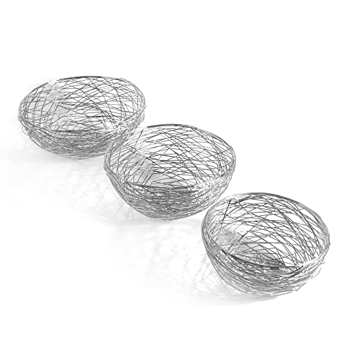 Metal Fruit Basket For Kitchen Counter, Home Decor Vegetable And Fruit Bowl, Fruit Holder For Kitchen Countertop, Decorative Bowls For Fruits And Veggies, Set Of 3 - Shiny Silver #TOP3
