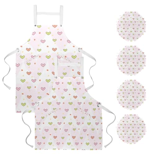 Tablier avec 4 broches à motif de cœurs et pois colorés pour bar