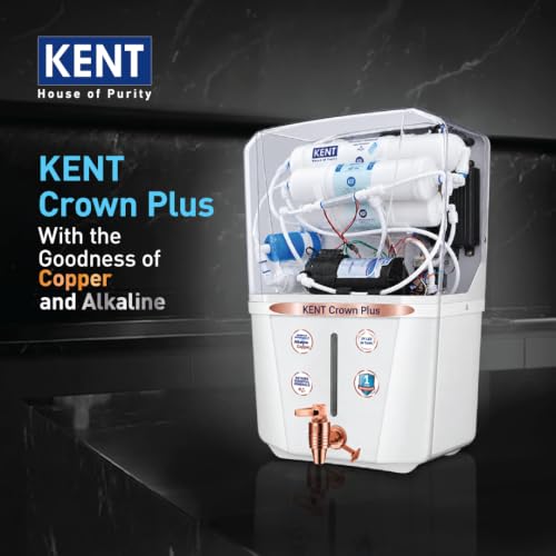 Image of KENT Crown Plus RO Water Purifier | 1 Year Warranty* | RO+UF+UV+Alk+Cu+TDS Control+UV In-Tank | Alkaline Water with goodness of Copper | 11L | 20L /Hr | Ideal For Borewell /Tanker /Municipal Water