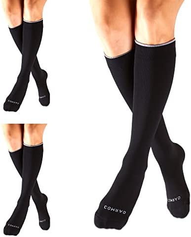 Comrad 3-Pack Knee-High Compression Socks for Multipurpose Wear (Solid Black, Medium) - Premium Nylon Support Socks are Thin & Breathable for Pregnancy, Nurses, & Athletes - Men & Women
