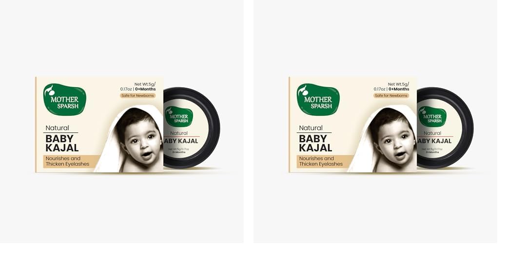 Mother Sparsh 100% Natural Baby Kajal Balm with Zero Lead Content, Irritation Free & Safe for Newborn Babies, with Almond & Pure Cow Ghee, Nourishes & Thicken Baby Eyelashes - 5gm (Pack of 2)