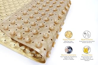 Bathtub Mat Non Slip with Suction Cups 15"x27" - Anti-Slip Shower Mat for Kids, Toddlers, and Seniors - Machine Washable Bath Tub Mat with Multiple Drainage Holes (Gold)