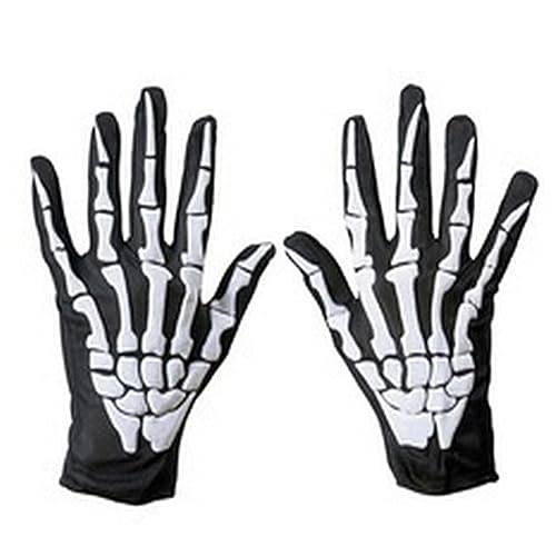 DAMAJI Halloween Gloves,Full Finger Skeleton Pattern Gloves Cosplay Party Halloween Costumes Accessories,1 Pair