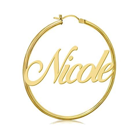 Jeni-Sely Stainless Steel Personalized Name Earrings Custom Hoop Earrings Made with Any Name (Nicole-gold) Cover