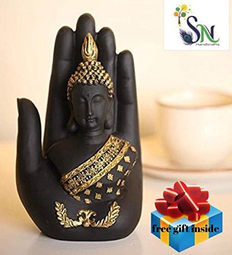 StoresHub Polyresin Handcrafted Palm Buddha Showpiece (Golden)