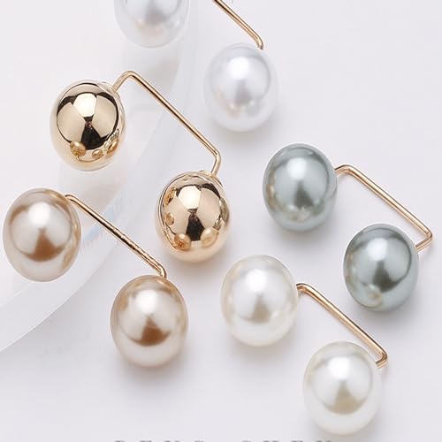 Image of 12 Pack Brooch Pins Artificial Pearl Safety Pins Anti-exposure Neckline Sweater Shawl Clips with Double End Decorative Pearls Cardigan Collar Holder for Women Wedding Dress Blouse V-line Tops