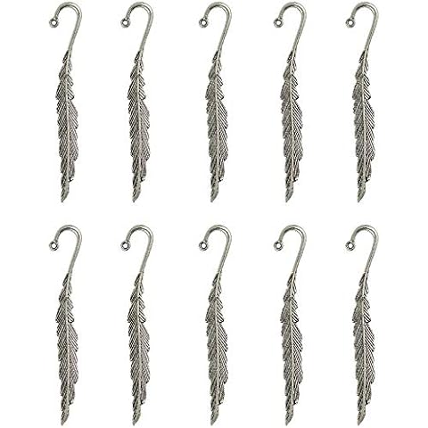 POFET 10pcs Wholesale Vintage Tibetan Silver Beading Feather Bookmarks Loop DIY Jewelry Making Cover