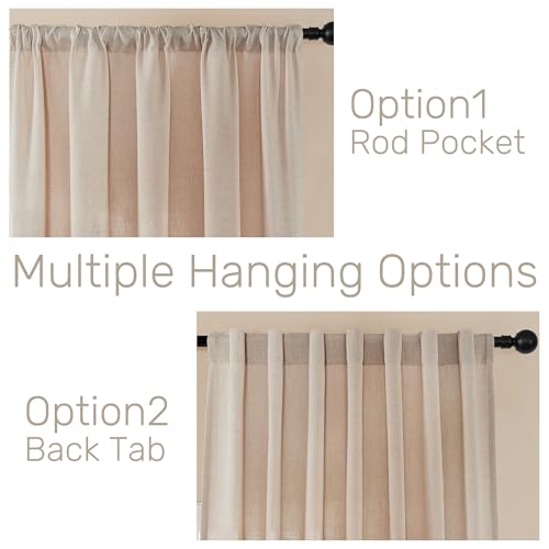Image of Joydeco Linen Curtains for Living Room,Light Filtering Rod Pocket Back Tab Semi Sheer Drapes Window Long Curtains 63 inches Long Sheer Bliss