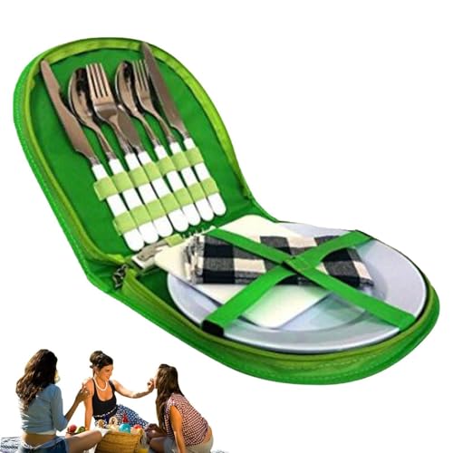 Ustensiles de camping en acier inoxydable avec assiettes et nappe - 8