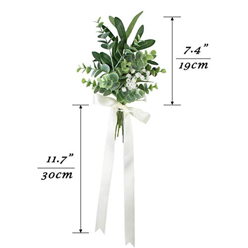 Rinlong Wedding Aisle Chair Decorations Set Of 6 Church Chair Bench Pew Bows For Wedding Ceremony Party Decor White Baby's Breath Eucalyptus Olive Leaves Artificial Flowers With Ribbons #TOP2