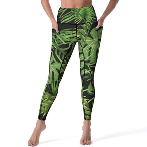 Legging de sport femmes anti-glisse vert feuille taille haute S de gym